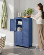 VASAGLE Floor Storage Cabinet, Freestanding Storage Unit with 4 Doors, Adjustable Shelves, 11.8 x 23.6 x 43.3 Inches, for Entryway, Bathroom, Harbor Blue UBBC552Q01