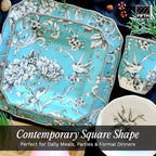 222 Fifth Adelaide Turquoise 16-Piece Porcelain Dinnerware Set | Microwave and Dishwasher Safe Dining Set for 4 | Stackable and Chip-Resistant Plates Bowls and Cups | Gift for Housewarming & Wedding