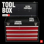 4-Drawer Tool Box with Drawers - Portable Metal Tool Box for Mechanics - Heavy Duty Steel Tool Chest with Locking Latches and Top Storage Compartment, Red/Black