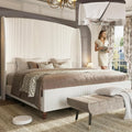 King Size Upholstered Bed Frame with 65.7" Tall Headboard Wingback, Soft Washable Corduroy Beds Cover, Solid Wood Legs, Noise-Free, No Box Spring Needed, Cream