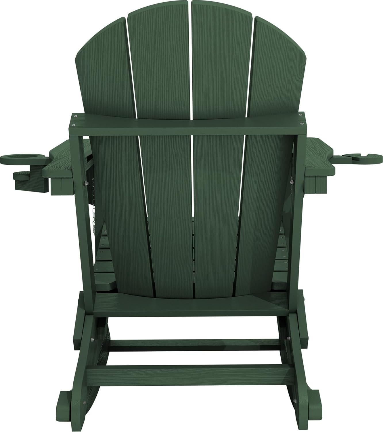 KINGYES Adirondack Rocking Chair with Retractable Ottoman and Cup Holders, HDPE Adirondack Rocker Patio Rocking Chair for Porch, Patio, Balcony, Dark Green