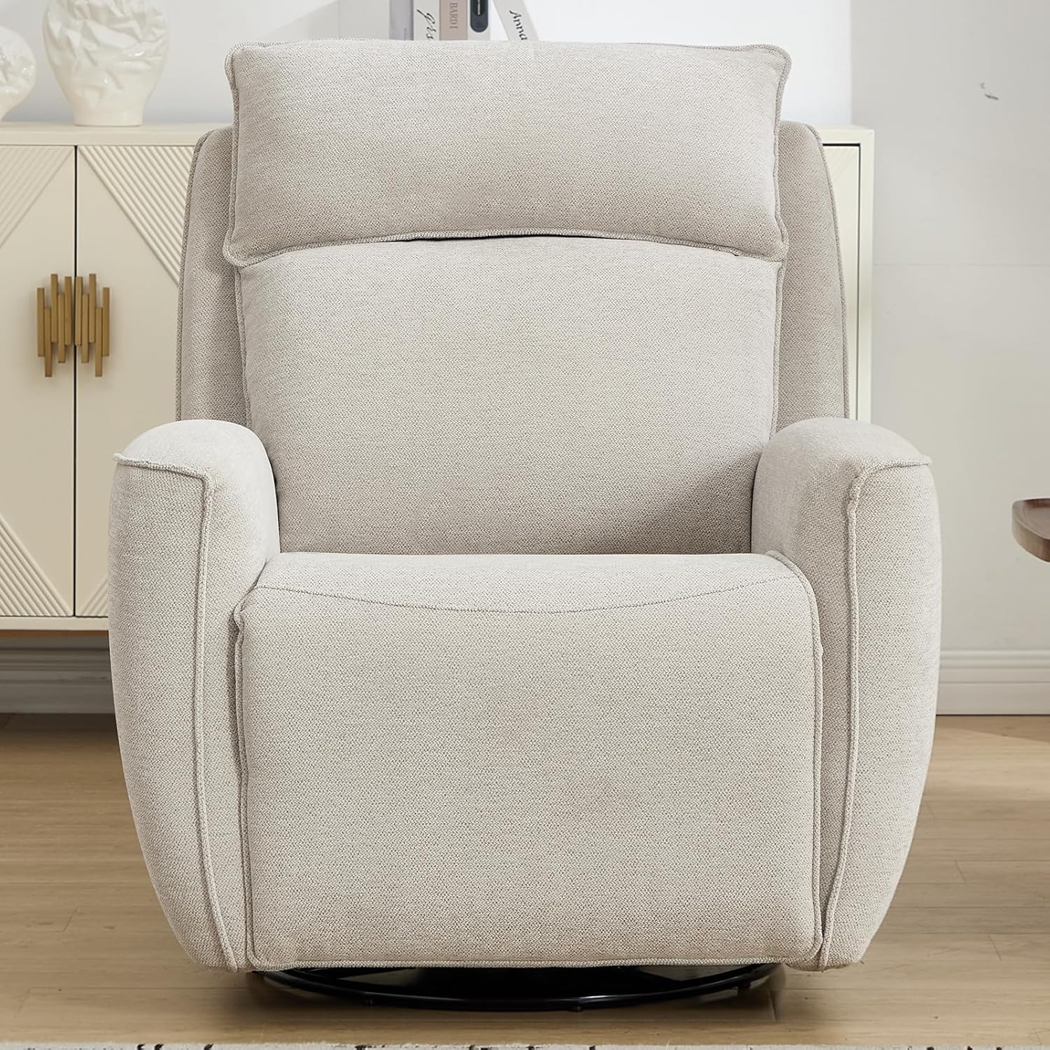 INZOY Nursing Rocking Chair Recliner, Swivel Rocker Recliner, Swivel Glider Rocking Recliners with Soft Backrest, Chenille Fabric Manual Reclining Sofa for Living Room Bedroom Apartment, Beige