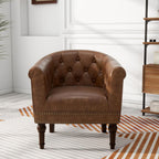 Pia Ricco Faux Leather Barrel Accent Chair, Comfy Club Armchair with Solid Wood Legs, Nailhead Trim Upholstered Single Sofa Chair for Living Room Bedroom/Reading Room, Tan, Set of 2