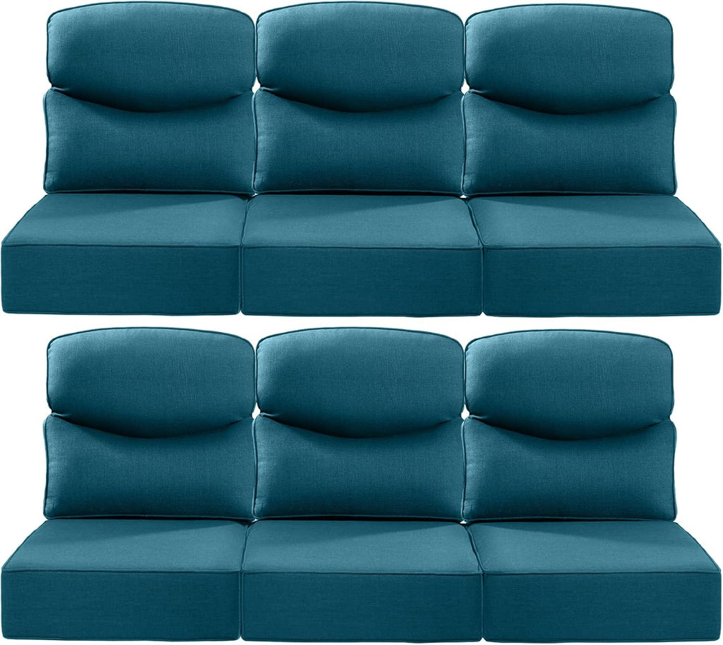 Luxury 24x24x6 Inch Smile Patio Cushions for Outdoor Furniture Set of 6 - Thick Back & Deep Seat Outside Chair Pillows for Rattan Metal Glider Loveseat Sectional Sofa - Peacock Blue