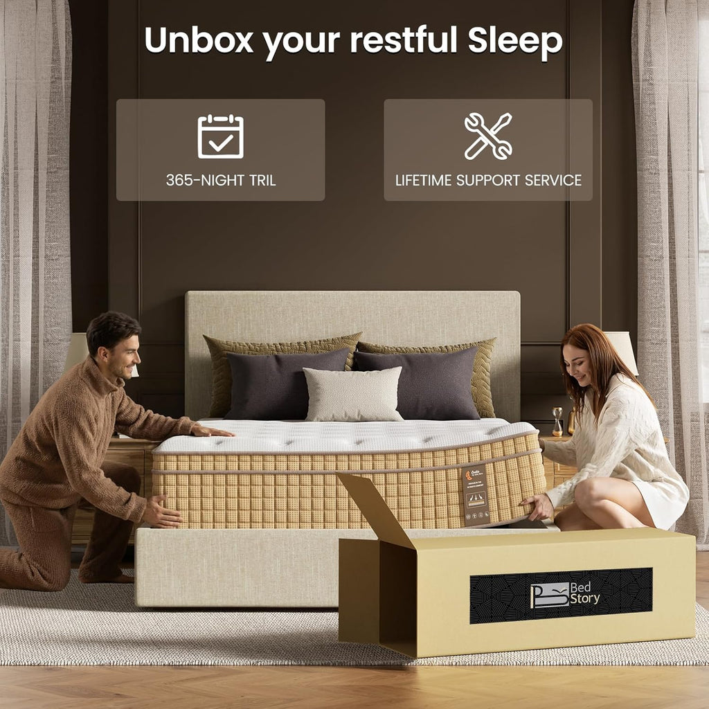 BedStory Firm Full Size Mattress,12 Inch Hybrid Mattresses with Cooling Gel & Pocket Springs for Back Pain Relief and Single, CertiPUR-US Certified, Fiberglass-Free