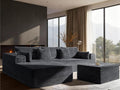 108" Cloud Sectional Couch, Comfort U Shaped Boneless Couch for Living Room, Extra Deep Seats No Assembly, Minimalist Modular Sofa, Corduroy (Dark Grey, 2 Seater+Left Facing Chaise+Ottoman)