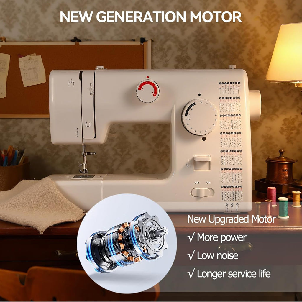 Multifunction Sewing Machines, Strong Motor with Enhanced Piercing Power, 59 Stitch Applications, Full Metal frame, Strong & Tough, with Foot Pedal, Storage Drawer, Accessory Kit
