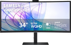 Samsung 34-Inch ViewFinity S65VC Series Ultra-WQHD Curved Computer Monitor  100Hz  AMD FreeSync  HDR10  USB-C  Built-in Speaker  Camera  KVM Switch  Eye Care  Eco-Packaging  LS34C650VANXGO  Black