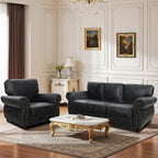 Mid-Century Vintage Sofa Couches with Rivet Design,3-Seater Sofa,Removable Sofa Cover Upholstered Cushions and Solid Wood Frame (Grey, 3-Seater)
