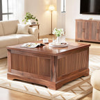 Memobarco Lift Top Coffee Table with Storage, Fluted Coffee Tables with Lifting Top, Modern Farmhouse Square Center Table for Living Room, Home Office, with Hidden Compartment, Flip-Up Lids, Walnut
