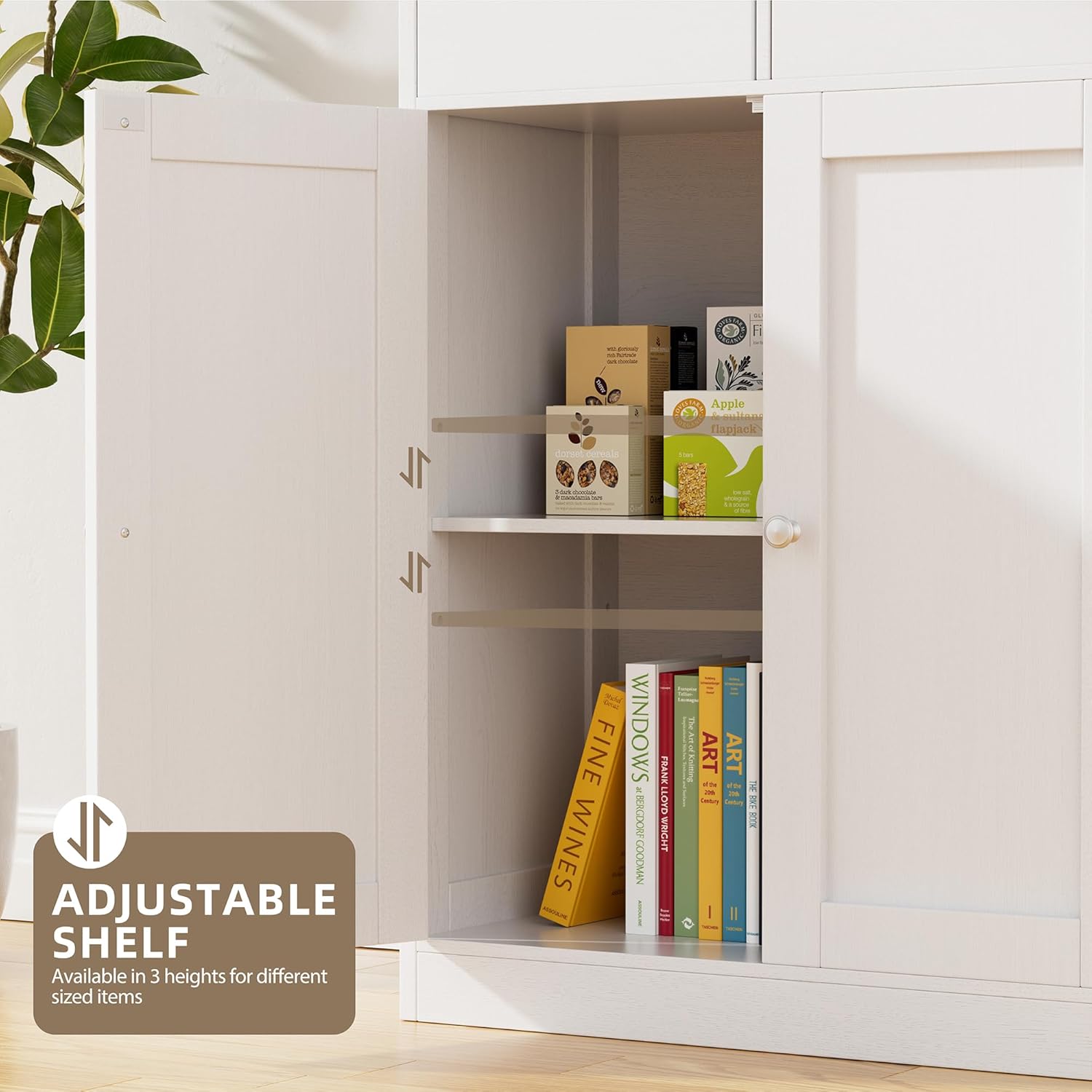 Walsunny Floor Storage Cabinet, Organizer with Doors and Drawers, Freestanding Side Cupboard Pantry with Adjustable Shelf for Bathroom/Living Room(White)