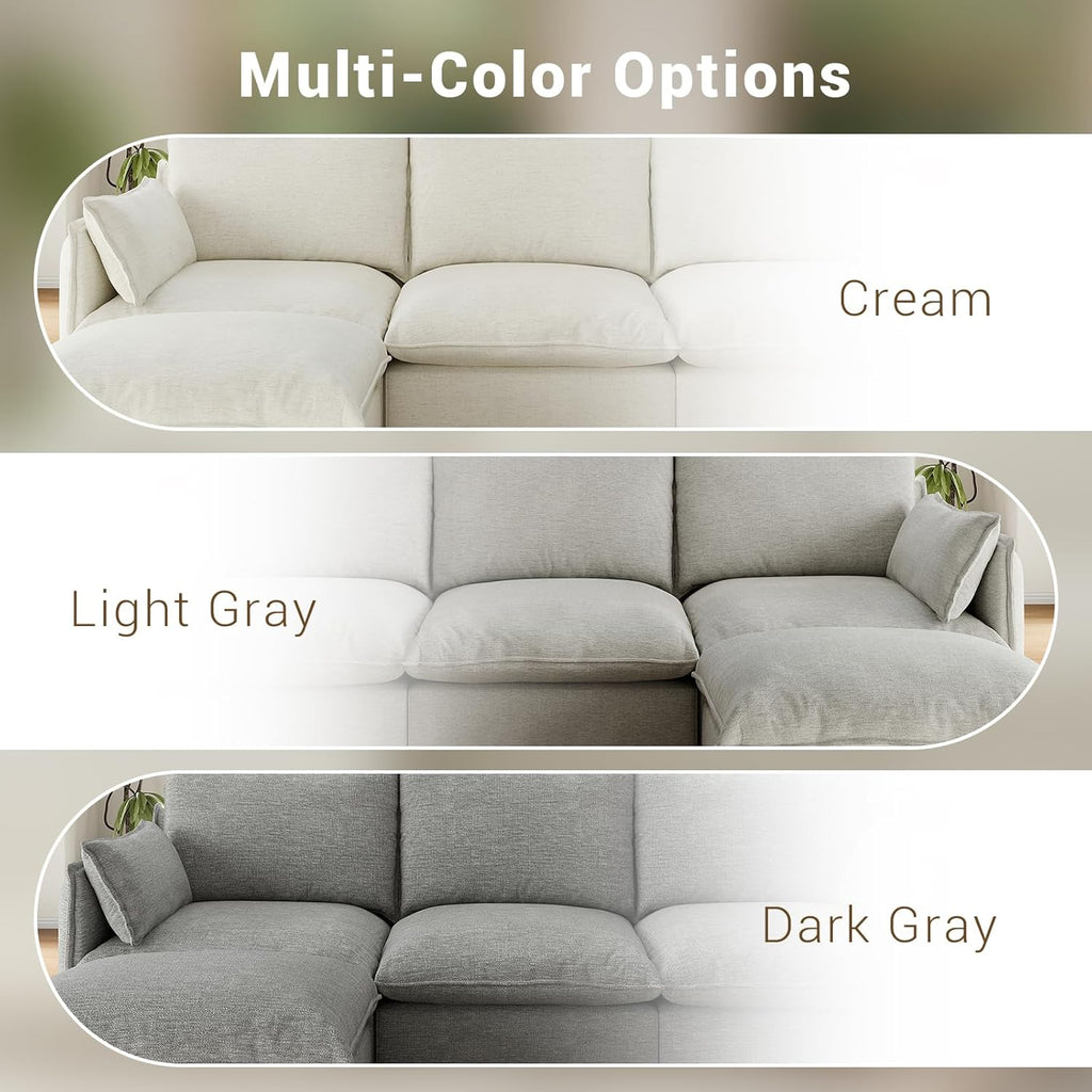94.5" L Shape Cloud Modular Sectional,4 Seater Waterproof High Backrest Sectional Sofas,Down Filled Modular Couch with Removable Washable Cover for Living Room,Light Gray