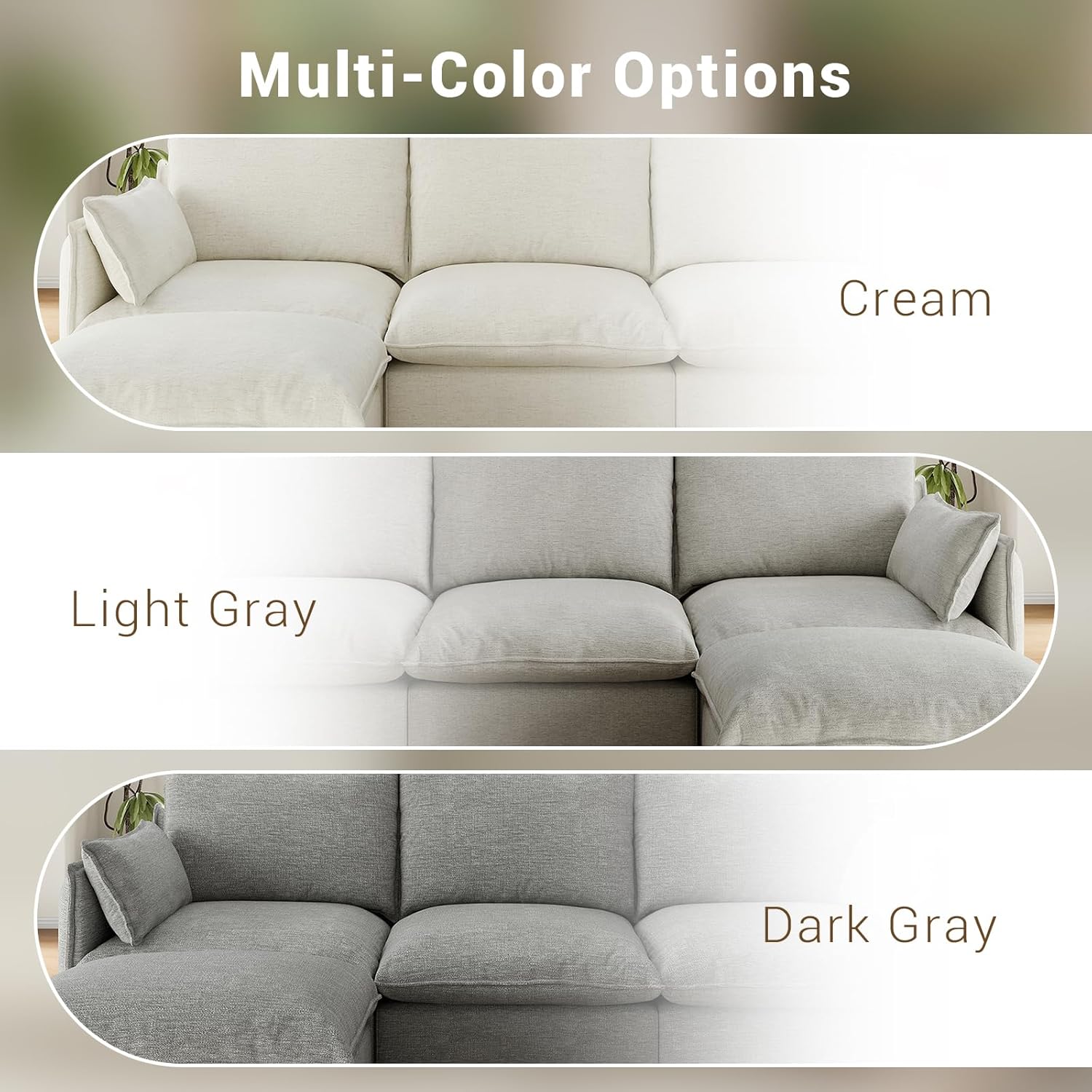 94.5" L Shape Cloud Modular Sectional,4 Seater Waterproof High Backrest Sectional Sofas,Down Filled Modular Couch with Removable Washable Cover for Living Room,Light Gray