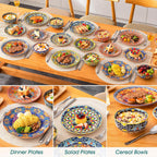 vancasso 18-Piece Dinnerware Sets,Ceramic Plates and Bowls Sets Service for 6, Bohemian Style Porcelain Dishes Set for 6, Microwave and Dishwasher Safe, Scratch Resistant,Non Toxic, Series KRVI