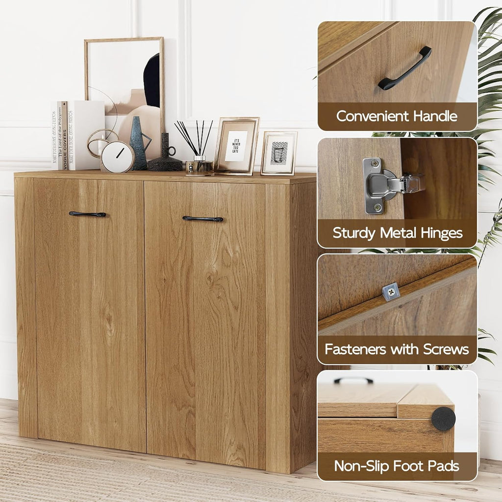 Giantex Modern Storage Cabinet, 38" Credenza with 2 Doors and 4 Cubic Shelves, Anti-Tipping Device, Sturdy Metal Hings, Wooden Sideboard Cabinet for Living Room, Kitchen, Entryway, Natural