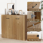Giantex Modern Storage Cabinet, 38" Credenza with 2 Doors and 4 Cubic Shelves, Anti-Tipping Device, Sturdy Metal Hings, Wooden Sideboard Cabinet for Living Room, Kitchen, Entryway, Natural