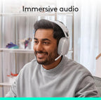 Logitech Zone Vibe 100 Lightweight Wireless Over Ear Headphones with Noise Canceling Microphone, Advanced Multipoint Bluetooth Headset, Works with Teams, Google Meet, Zoom, Mac/PC - Off White