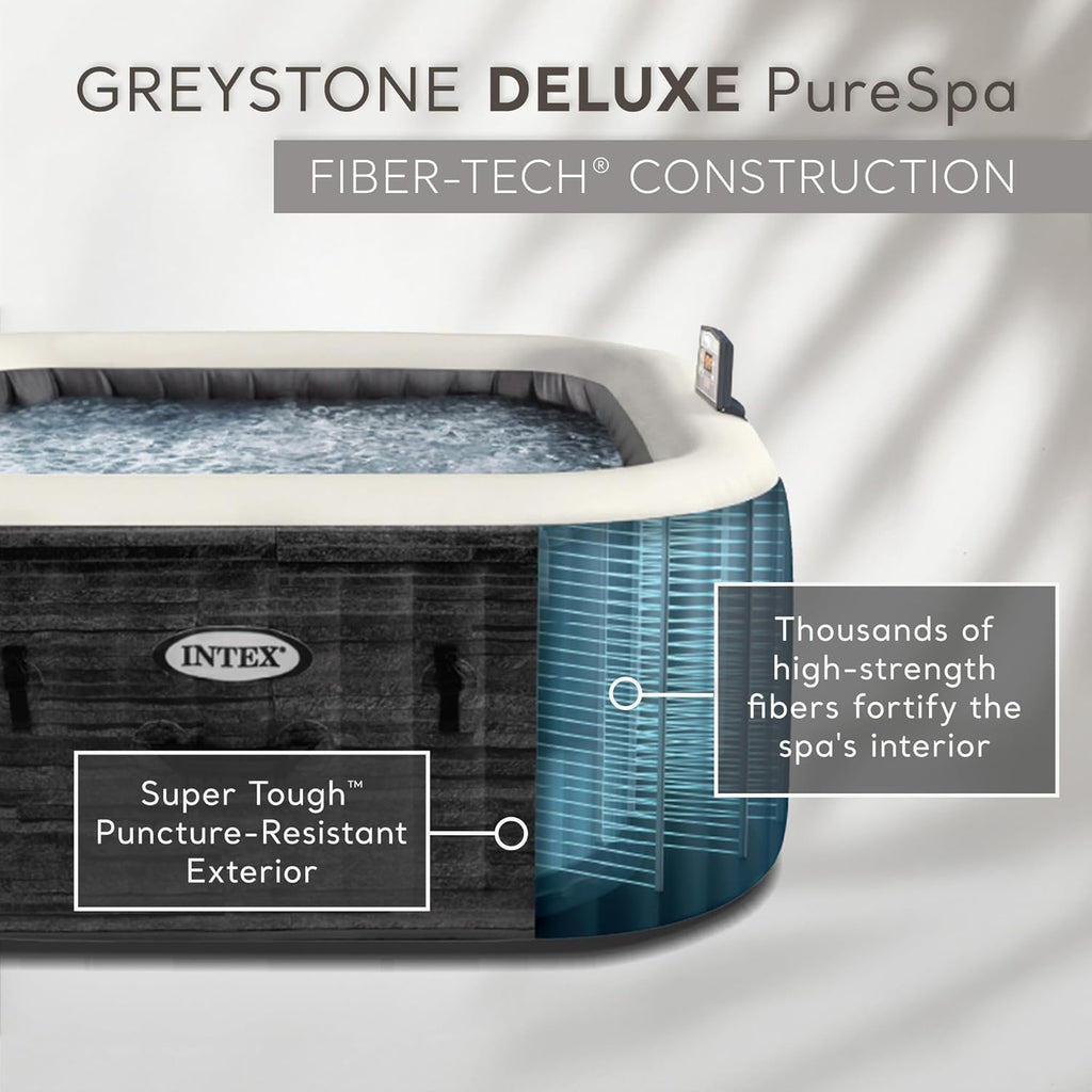 INTEX PureSpa Greystone Deluxe Inflatable Hot Tub  with with Built-in FastFill Inflation System  Spa Control App  and 4 Person Capacity  83" x 28"