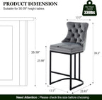 UVV Counter Height Bar Stools Set of 2, 26" Modern Barstools with Back, Velvet Upholstery Counter Chairs with Metal Legs for Kitchen Island, Bar, Counter, Gray
