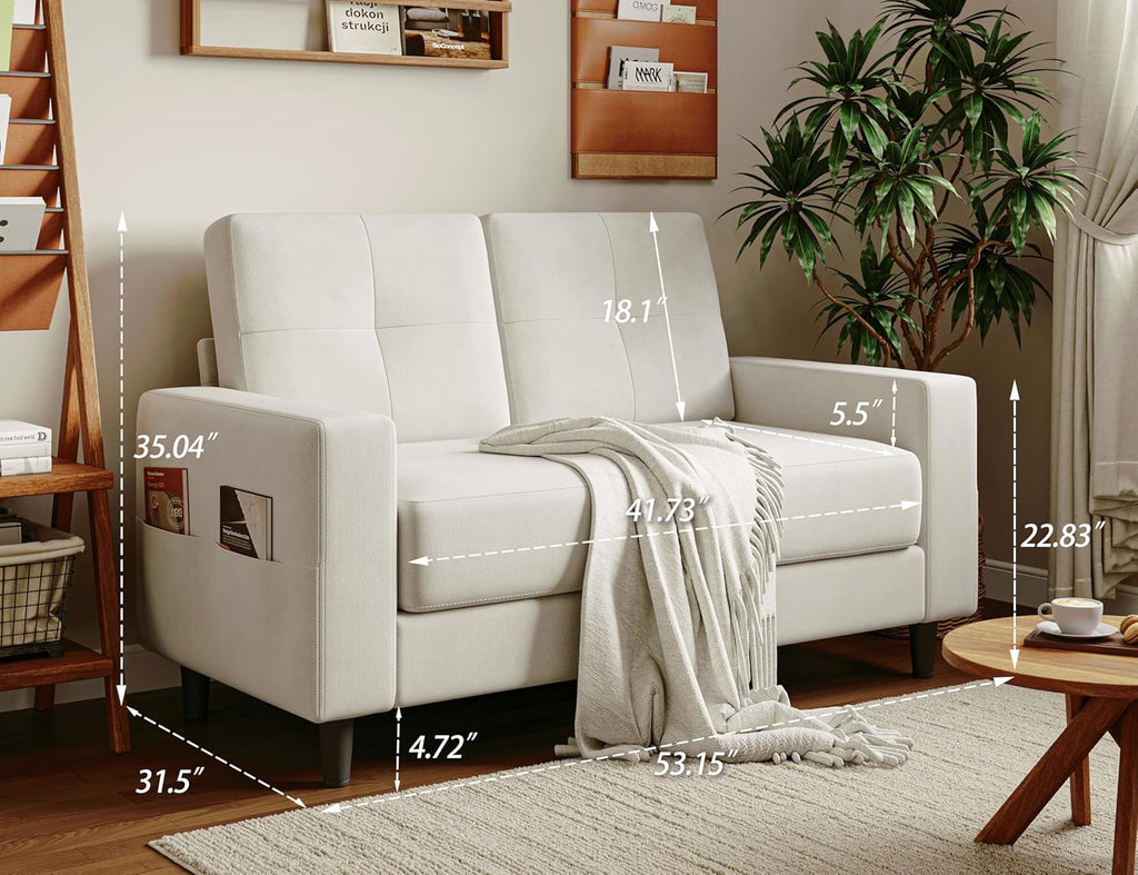 Txtin's Loveseat Sofa 53" Small Couches for Small Spaces 2 Seater Mini Couch for Bedroom Comfy Modern Love Seat for Apartment Office Living Room Warm White