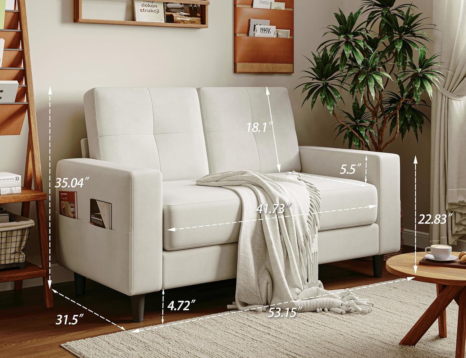 Txtin's Loveseat Sofa 53" Small Couches for Small Spaces 2 Seater Mini Couch for Bedroom Comfy Modern Love Seat for Apartment Office Living Room Warm White