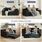 Boneless Couch Loveseat Sleeper, Convertible Sofa Bed Folding Couch Bed Foldable, 2 in 1 Boneless Chair Bed & Futon Sofa Bed, Small Pull Out Sofa with 4 Pillows for Living Room, Black | No Assembly, Convertible, 2 in 1, Pull Out Handle, 4 Pillows