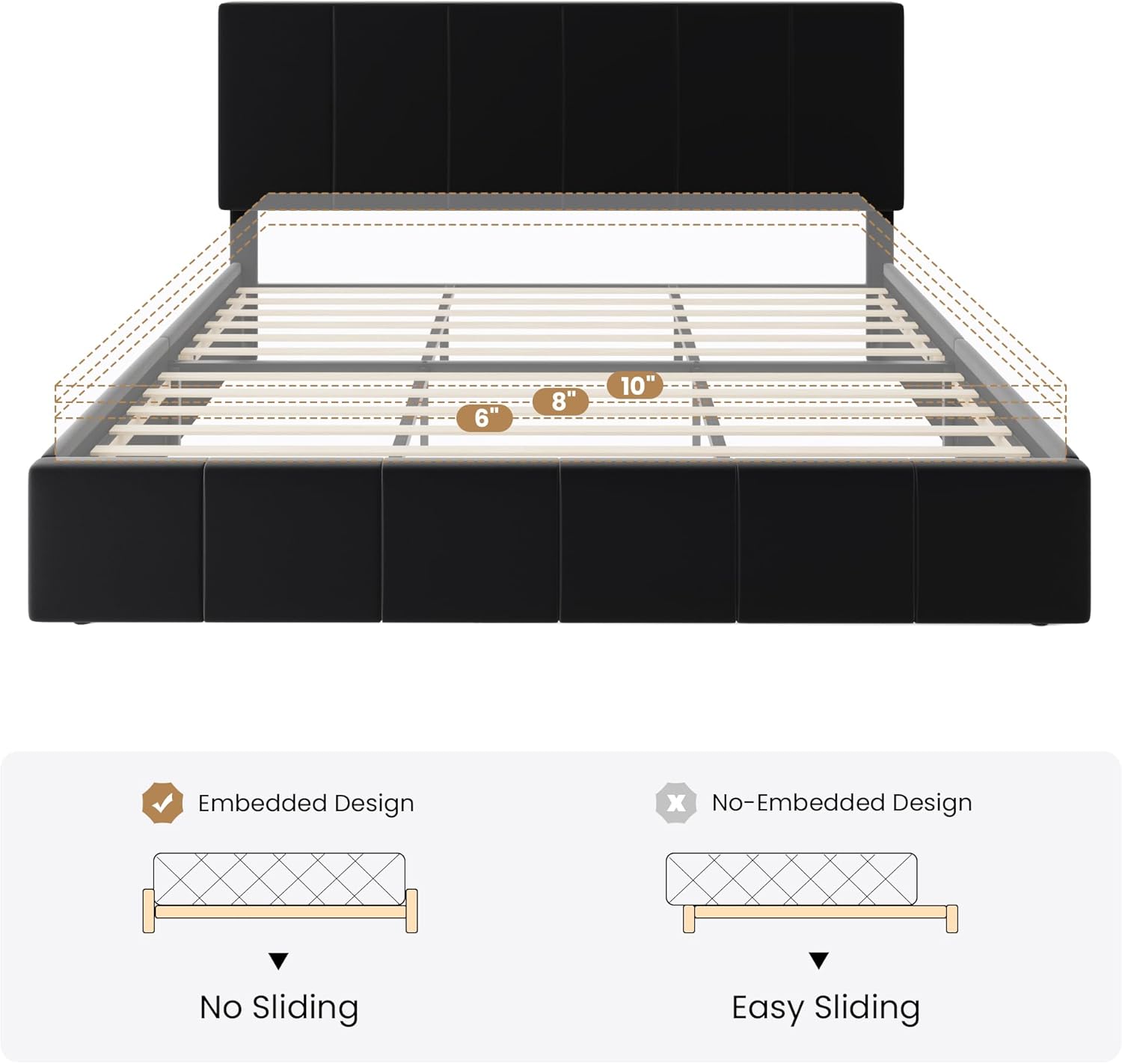 SHA CERLIN King Size Bed Frame, Velvet Upholstered Platform Bed, Vertical Channel Tufted Adjustable Headboard, Low Profile Bed Frame, No Box Spring Needed, Easy Assembly, Black