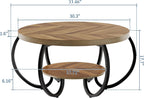 GarveeHome Round Coffee Table 30 in Center Table, 2-Tier Coffee Table Industrial Accent Tables with Adjustable Feet, Living Room Tables with Storage Shelf and Designed Wood Grain, Easy Assemble
