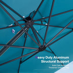 PURPLE LEAF 10' X 13' Outdoor Cantilever Umbrella Large Patio Hanging Double Top Rectangle Tilting Offset Umbrella with 360-degree Rotation for Outdoor Patio Pool Deck Turquoise Blue