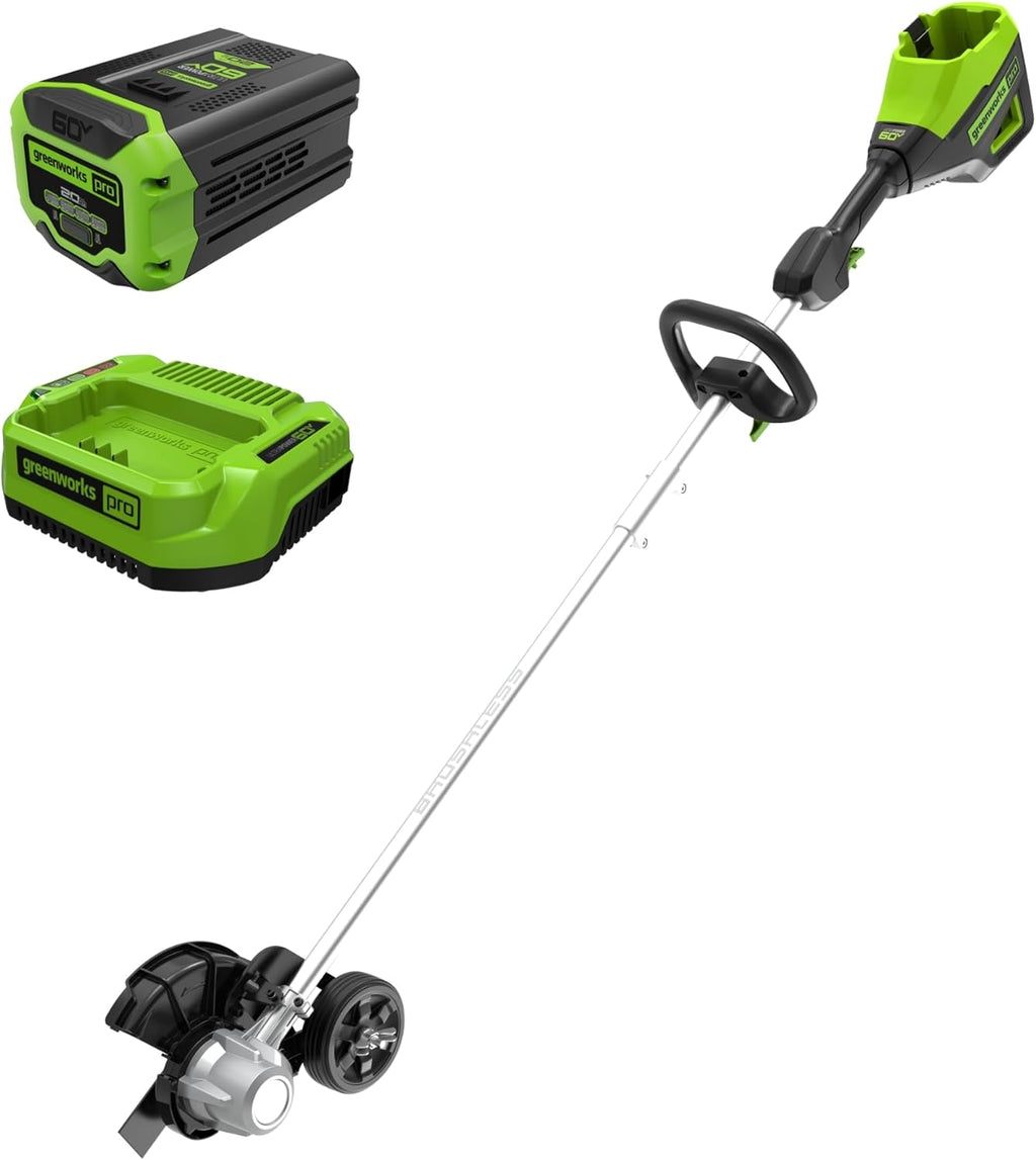 Greenworks 60V 8" Brushless Cordless Edger with 2.0Ah Battery & Charger – Tool-Free Depth Adjustment  Lightweight Lawn Edging Tool  4-Year Warranty