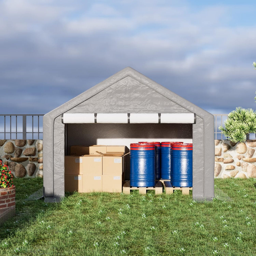 8x8 ft Outdoor Storage Shelter with Zipper Door, Portable Garages Shelters, Waterproof and UV Resistant Carport Shed for Bicycle, Motorcycle ATV, Lawn Mowers (8x8 FT)