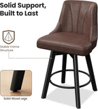 Counter Height Swivel Bar Stool, 24" Upholstered PU Leather Barstools Set of 4, Counter Stool Chair with Back & Solid Wood Legs for Kitchen Island Dining Room (Brown)