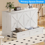 Mjkone Murphy Bed, Cabinet Beds Queen Size with Mattress Included, Built-in Charging Station and Drawer, 63" W Queen Cabinet Murphy Bed, Hidden Guest Beds for Living Room, Bedroom, Apartment, White