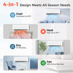 SIMOE 9000 BTU Enabled Mini Split, Air Conditioner & Heater with Inverter, Cools Up to 450 Sq.Ft, 115V, SEER2 19 Mini Split Air Conditioner, Wall-mounted AC, Pre-Charged, White