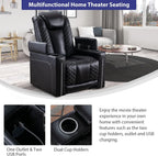 CANMOV Electric Power Recliner Chairs with USB Ports and Cup Holders, Breathable Faux Leather Home Theater Seating Recliner with Hidden Arm Storage, Ambient Lighting, Black