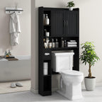 Vabches Over The Toilet Storage Cabinet, Farmhouse Storage Cabinet Over Toilet with Barn Door, Home Space-Saving Toilet Rack, for Bathroom, Restroom, Laundry（Black）.