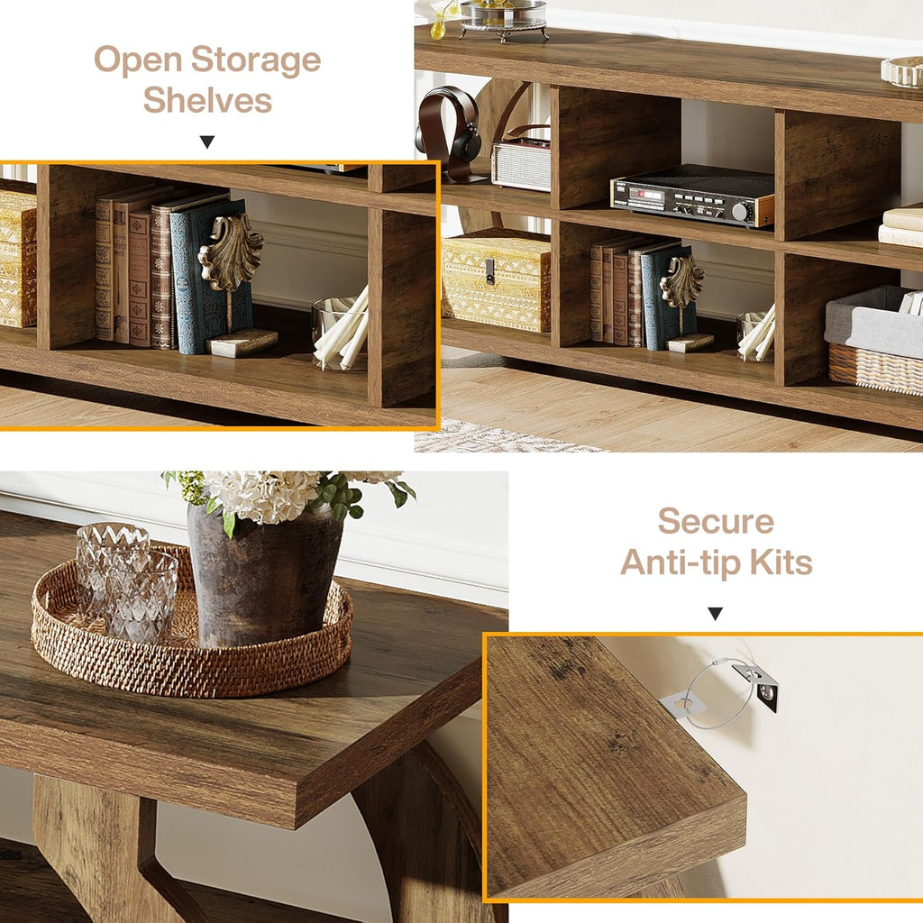 Tribesigns 63" TV Stand for 55/60/65/75-Inch TVs, Farmhouse Entertainment Center with Open Storage Shelves, Wooden Media TV Console for Living Room, Bedroom, Rustic Brown