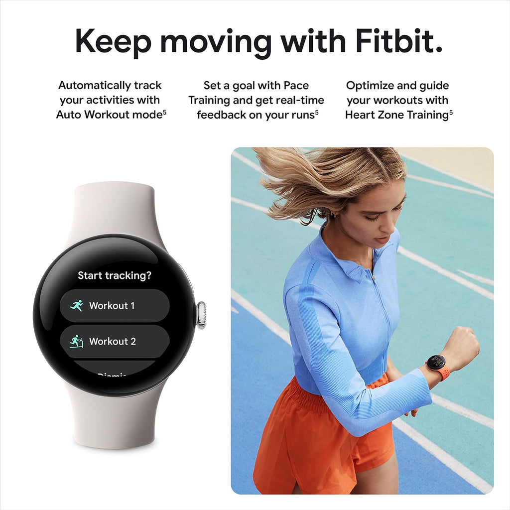 Google Pixel Watch 2 (Previous Model) with the Best of Fitbit - Heart Rate Tracking  Stress Management  Safety Features - Android Smartwatch - Polished Silver Aluminum Case - Bay Active Band - Wi-Fi
