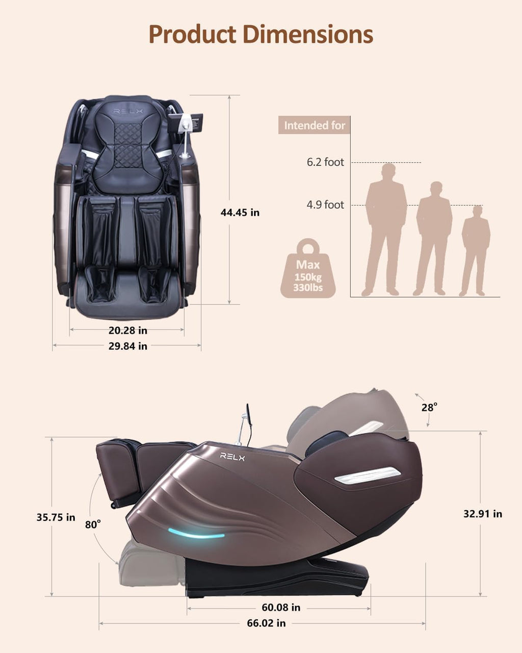 RELX Massage Chair Full Body, 15 Modes Zero Gravity SL-Track Shiatsu Massage Chair Built-in Heat System, Airbag Massage with Body Scan, Deep Yoga Stretch, Calfrest Extension and AI Control(Brown)