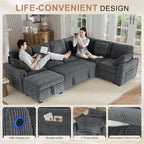 Hanherry Sectional Couch with Pull Out Sofa Bed,Corduroy Sleeper Sofa with Storage Ottoman & USB Charging,Comfy L Shaped Modular Couches for Living Room,Apartment | USB Charging, Corduroy Fabric