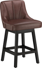 Swivel Bar Stools with Backs, 26" Counter Height Bar Stools Set of 4, Modern Leather Extra Upholstered Counter Barstools with Square Solid Wood Legs for Kitchen Island, Dining Room, Brown