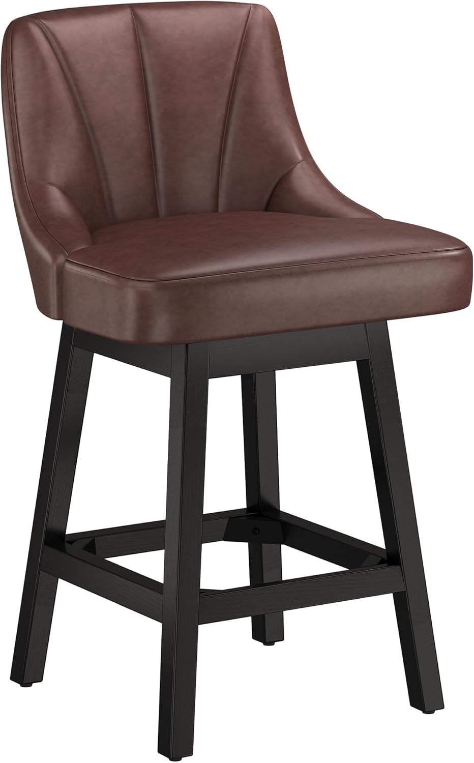Swivel Bar Stools with Backs, 26" Counter Height Bar Stools Set of 4, Modern Leather Extra Upholstered Counter Barstools with Square Solid Wood Legs for Kitchen Island, Dining Room, Brown