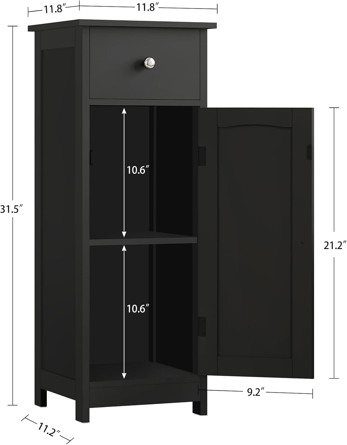 Iwell Bathroom Storage Cabinet, Small Bathroom Floor Cabinet with Drawer & Storage Shelf, Free-Standing Organizer Cabinets for Hallway/Living Room, Black