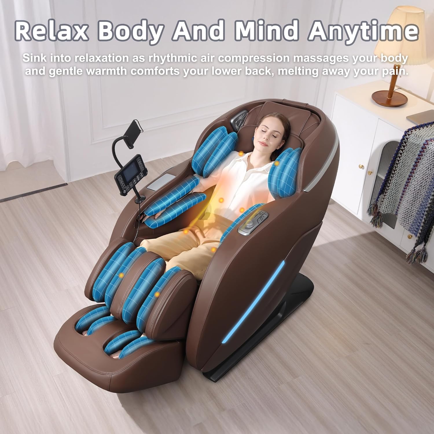 MYTHIA 2026 A303C Massage Chair, Full Body Zero Gravity Recliner with SL Track, Body Scan, 12 Auto Modes, Lumbar Heat, Bluetooth App, Wireless Charge, and Foot Rollers for Home and Office (Brown)