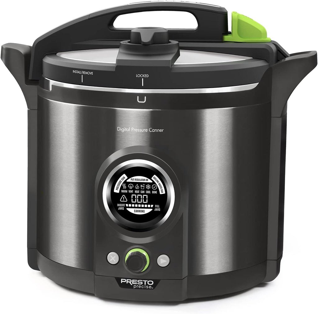 Presto 02144 12-Quart Digital Pressure Canner - Digital Display, Waterbath Capable, 10-Built-In Safety Features, Recipe Book, Black Stainless Steel