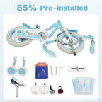Olakids Kids Bike, 12 14 16 18 20 Inch Mermaid Theme Girls Bicycle with Training Wheels Basket Adjustable Seat and Handlebar Dual Brake
