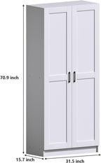White Tall Kitchen Pantry Cabinet Organizers and Storage with Doors and Adjustable Shelves .Wood Large Gabinetes Para Cocina Office Bookshelf for Laundry Room Cabinets (31.5”W*15.7”D*71”H)