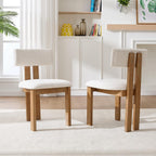 Kmax Farmhouse Dining Chair Set of 4, Linen Fabric Kitchen Chair Curved Back Armless Dining Room Chairs with Walnut Wood Legs for Family Diner, White