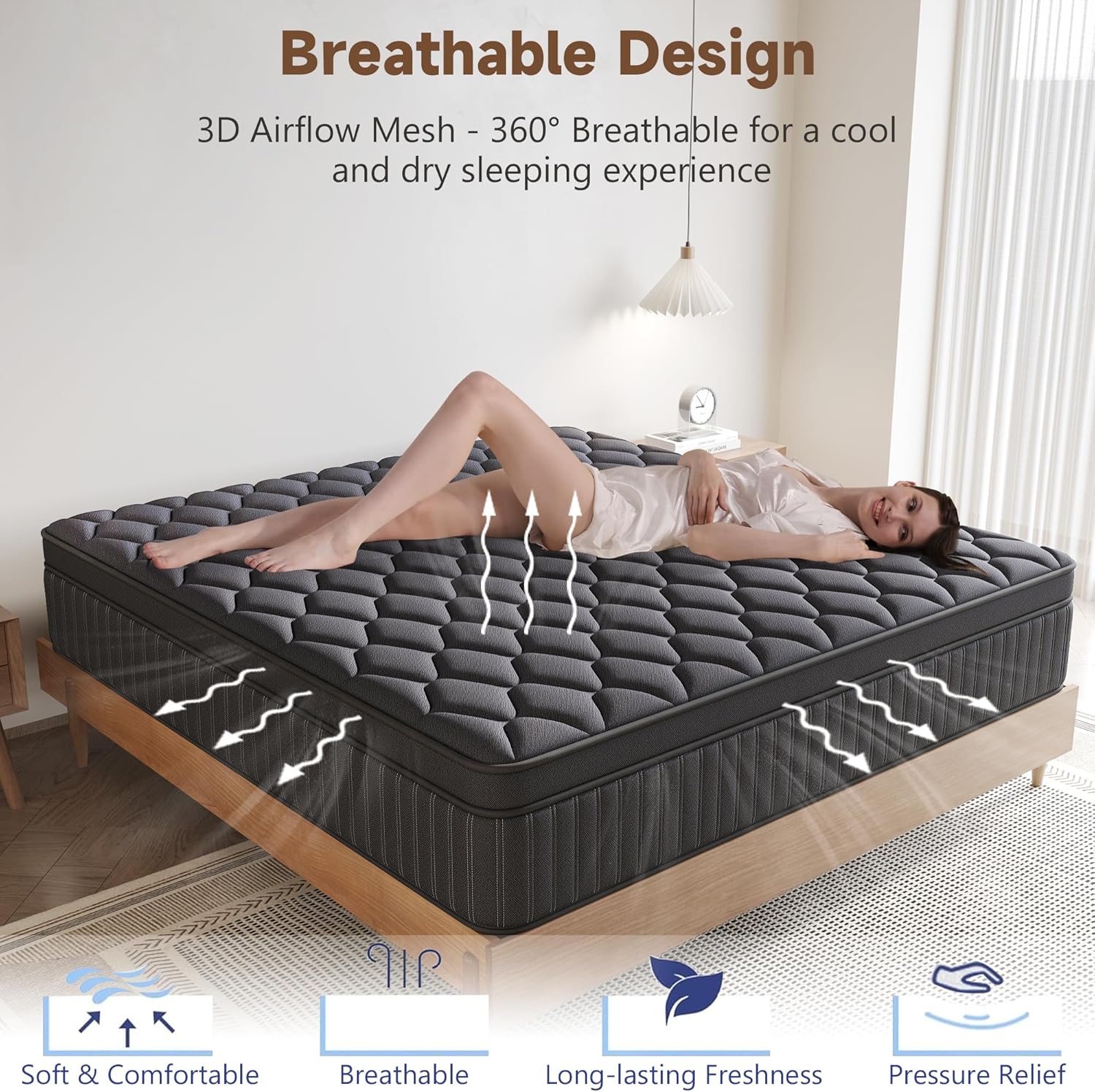 Queen Mattress, 14 Inch Queen Medium Firm Hybrid Mattress in a Box, Individual Pocket Spring for Pressure Relief & Motion Isolation, Reinforced Edge Support, CertiPUR-US Certified