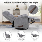 CANMOV Swivel Rocker Recliner for Adults, Glider Rocking Reclining Chair for Nursery, Manual Recliner Chair with Overstuffed Back and Arms for Living Room Bedroom Nursery, Grey